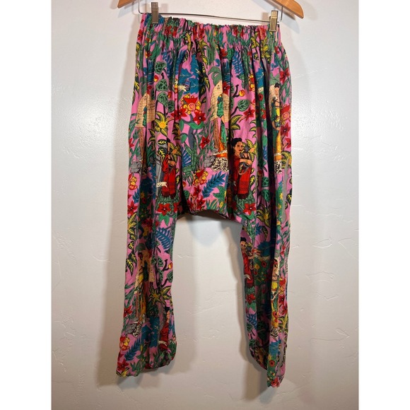 RitaNoTiara Harem Pants Womens Pink Frida Kahlo Graphic Print Dropped Crotch - Picture 3 of 4